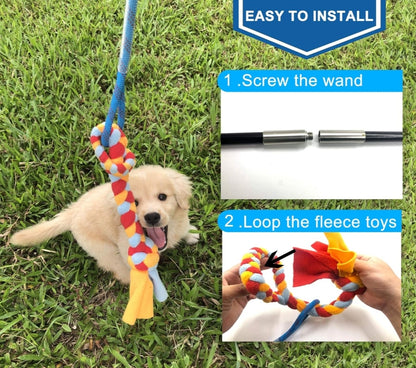 Dewonch Interactive Flirt Pole Toy for Dogs Chase and Tug of War,Durable Teaser Wand with Pet Fleece Rope Tether Lure Toy to Outdoor Exercise & Training for Small Medium Large Dogs (Blue/Red, POLE-35 inches)