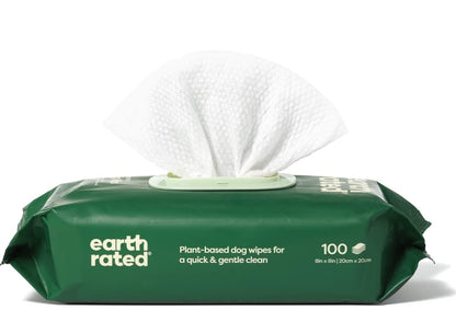 Earth Rated Hypoallergenic Dog Wipes, Cleaning and Odor-Controlling Grooming Wipes for Paws, Body, and Butt, Perfect for Puppy and Adult Dogs, Unscented, 100 Count