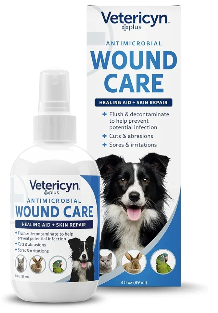 Vetericyn Plus Dog Wound Care Spray | Healing Aid and Skin Repair, Clean Wounds, Relieve Dog Skin Allergies, Safe for All Animals. 3 ounces