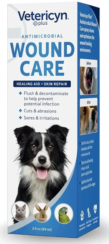 Vetericyn Plus Dog Wound Care Spray | Healing Aid and Skin Repair, Clean Wounds, Relieve Dog Skin Allergies, Safe for All Animals. 3 ounces