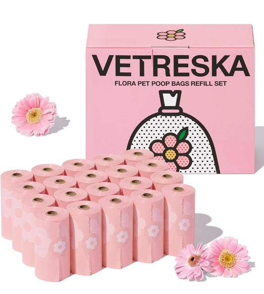 VETRESKA Dog Poop Bags, Lavender Scented, Leak Proof, Extra Thick and Extra Strong Pet Waste Bags for Dog Walking and Cat Litter, 300 Counts15 Refill Rolls 9 X 13 inches