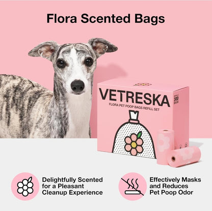 VETRESKA Dog Poop Bags, Lavender Scented, Leak Proof, Extra Thick and Extra Strong Pet Waste Bags for Dog Walking and Cat Litter, 300 Counts15 Refill Rolls 9 X 13 inches