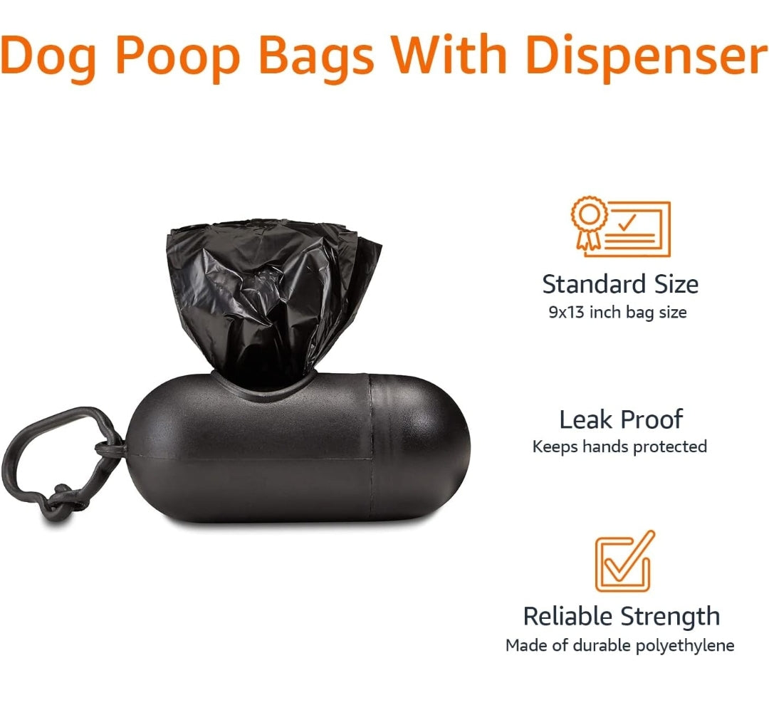 Dog Poop Leak Proof Dispenser and Leash Clip, Black