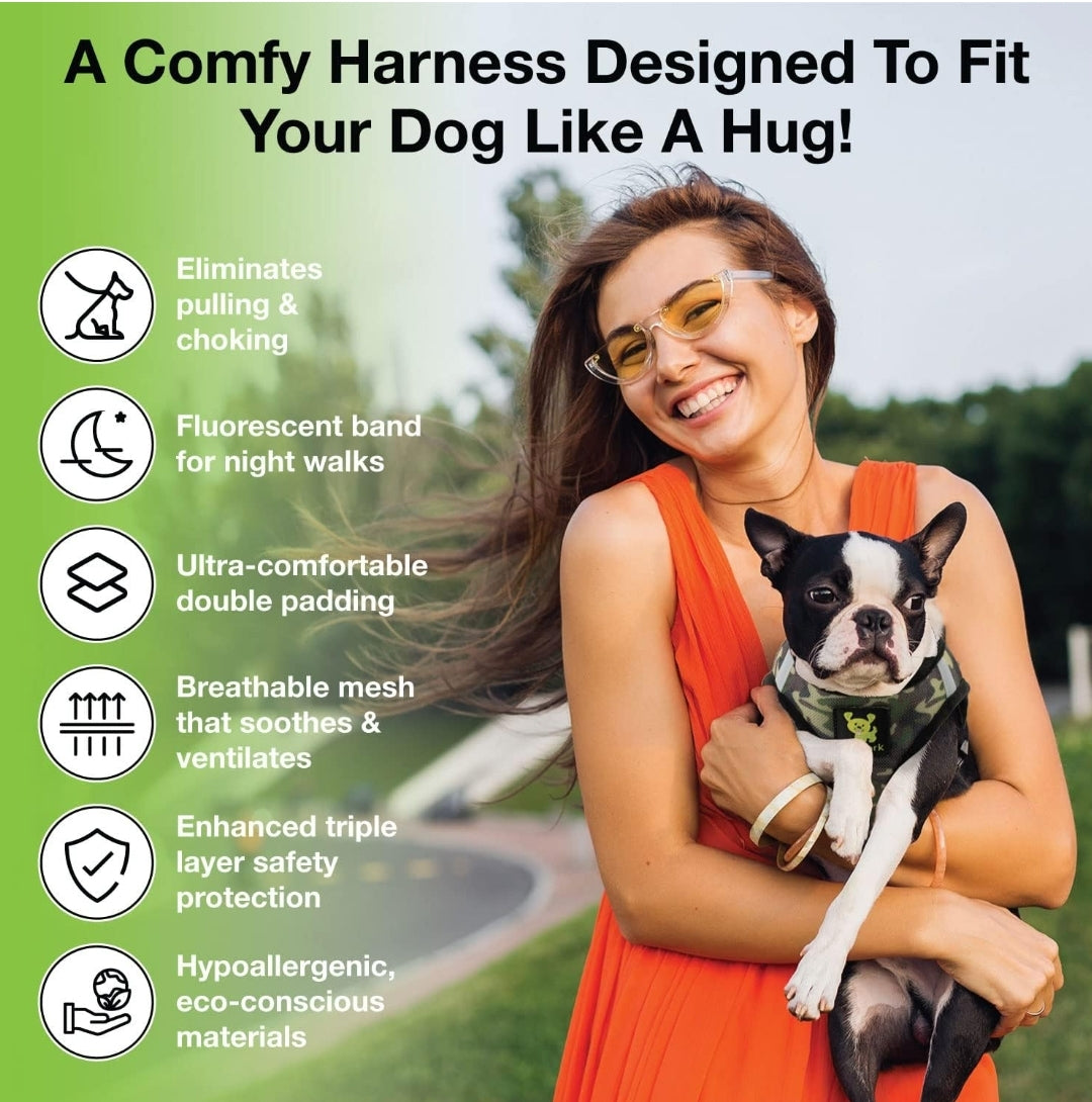 EcoBark Step in Dog Harness - Reflective Soft Luxurious Mesh Dog Harnesses for XXS Dogs - Eco-Friendly Comfort Secure Halter No Pull Adjustable Pet Vest camo