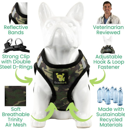 EcoBark Step in Dog Harness - Reflective Soft Luxurious Mesh Dog Harnesses for XXS Dogs - Eco-Friendly Comfort Secure Halter No Pull Adjustable Pet Vest camo