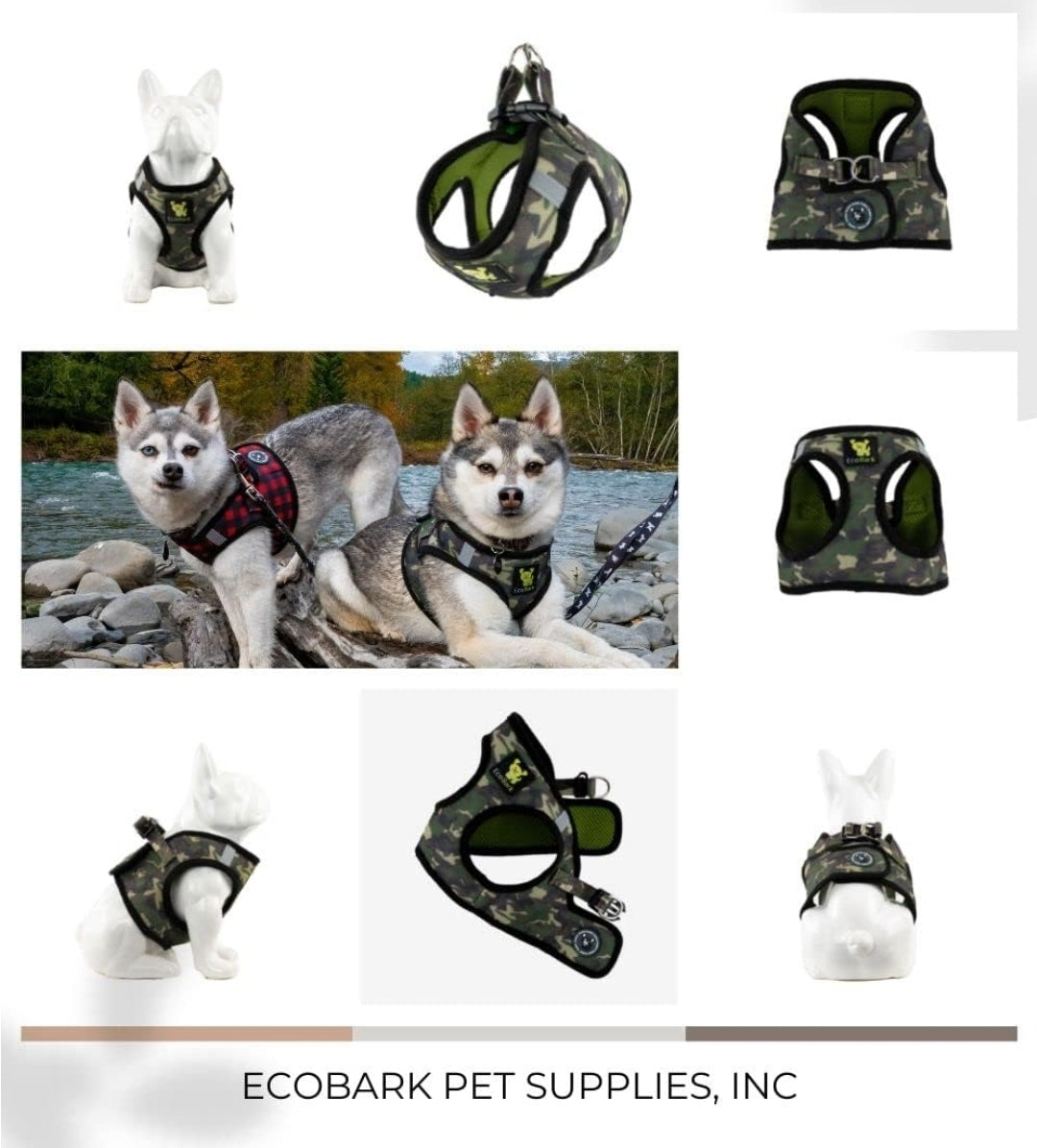 EcoBark Step in Dog Harness - Reflective Soft Luxurious Mesh Dog Harnesses for XXS Dogs - Eco-Friendly Comfort Secure Halter No Pull Adjustable Pet Vest camo