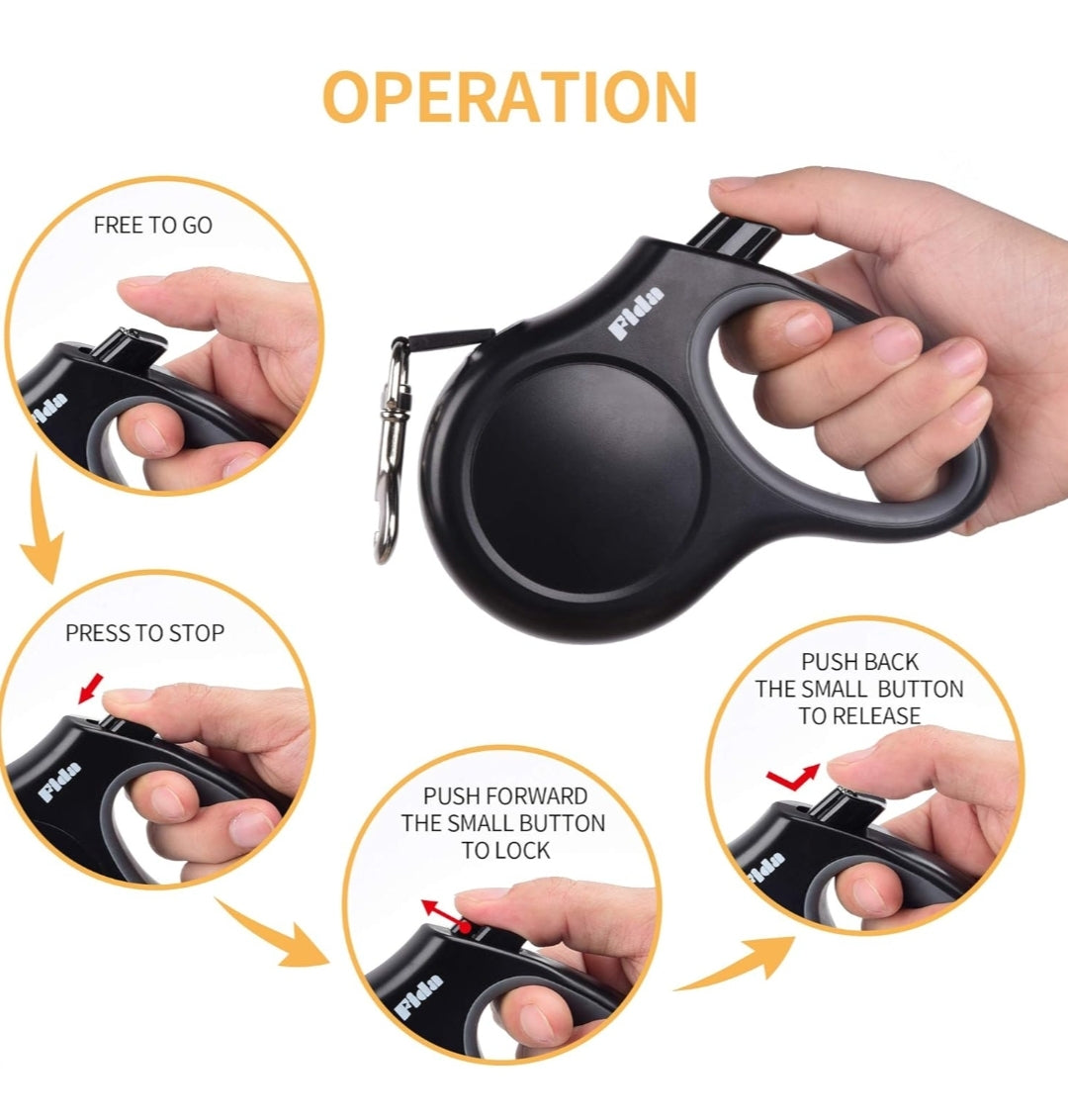 Fida Retractable Dog Leash, 16 ft Dog Walking Leash for Small Dogs up to 26 lbs, 360° Tangle Free, Black