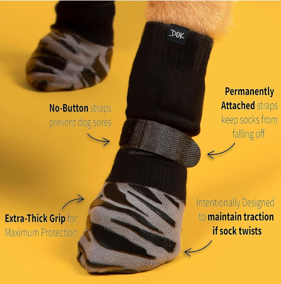 DOK TigerToes Premium Non-Slip Dog Socks for Hardwood Floors - Extra-Thick Grip That Works Even When Twisted - Prevents Licking, Slipping, and Great for Dog Paw Protection - Size Medium