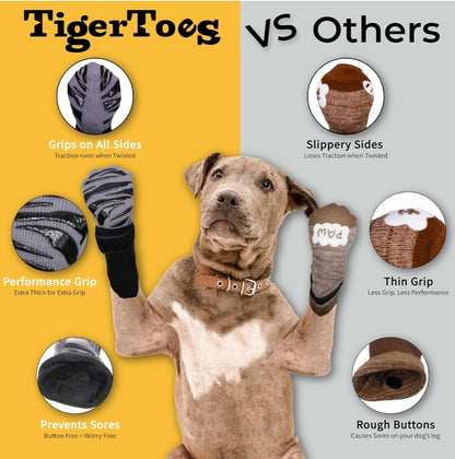 DOK TigerToes Premium Non-Slip Dog Socks for Hardwood Floors - Extra-Thick Grip That Works Even When Twisted - Prevents Licking, Slipping, and Great for Dog Paw Protection - Size Medium