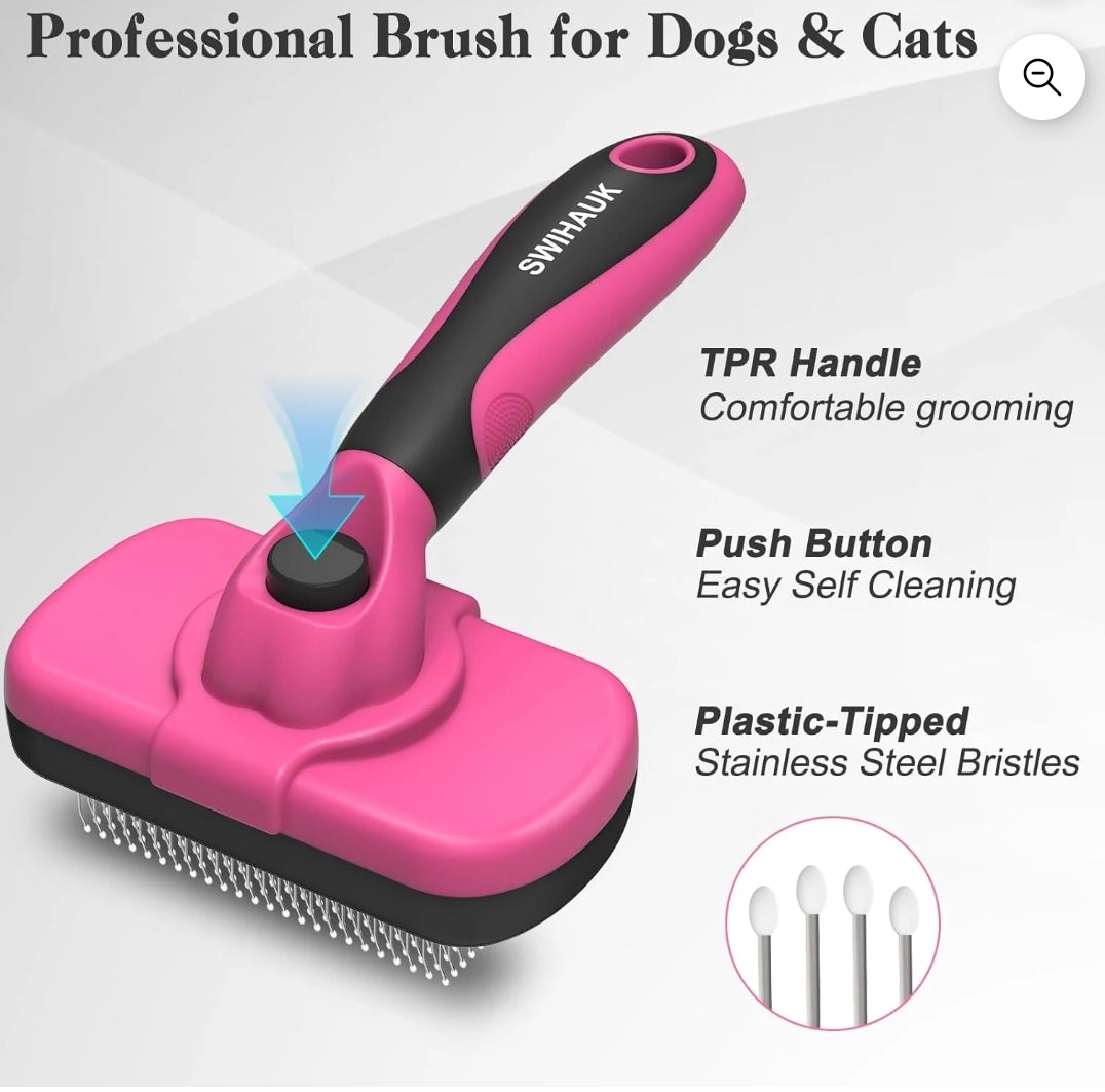 Swihauk Self Cleaning Slicker Brush for Dogs &amp; Cats  Skin Friendly Grooming Cat Brush  Dog Brush for Shedding  Deshedding Brush  Hair Brush Puppy Brush for Haired Dogs