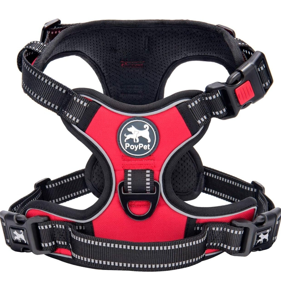 PoyPet No Pull Dog Harness, No Choke Front Clip Dog Reflective Harness, Adjustable Soft Padded Pet Vest with Easy Control Handle