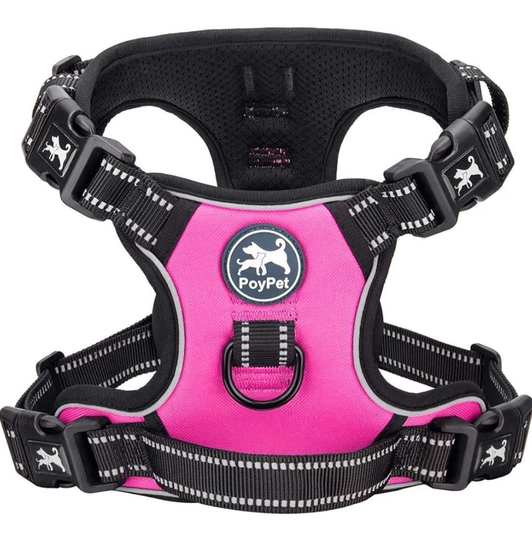 PoyPet No Pull Dog Harness, No Choke Front Clip Dog Reflective Harness, Adjustable Soft Padded Pet Vest with Easy Control Handle