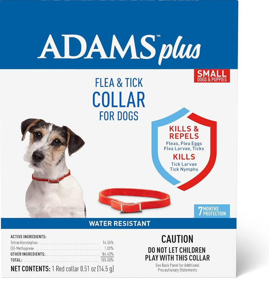 Adams Plus Flea & Tick Collar for Dogs, 7-Month Protection, Adjustable Collar Fits Small Dogs & Puppies, Kills & Repels Fleas, Flea Eggs, Flea Larvae, and Ticks, Kills Tick Larvae and Tick Nymphs