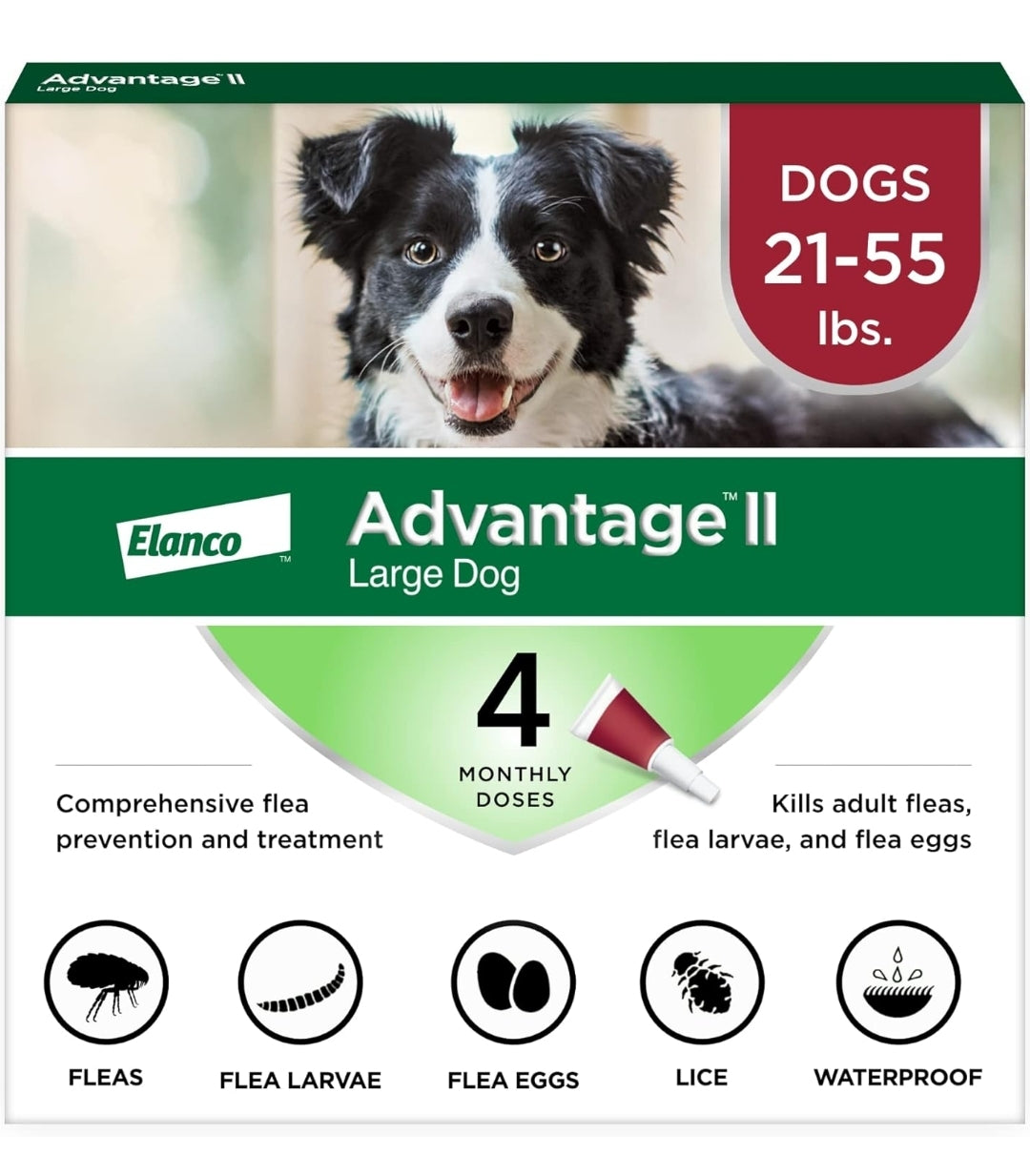 Advantage II Large Dog Vet-Recommended Flea Treatment & Prevention | Dogs 21-55 lbs. | 4-Month Supply