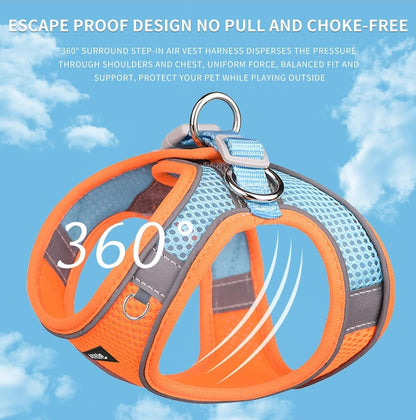 AIITLE Step in Dog Harness and Leash Set - Summer No Pull Escape Proof Vest Harnesses with Soft Mesh and Reflective Bands, Adjustable Pet Outdoor Harnesses for Small and Medium Dogs Orange M