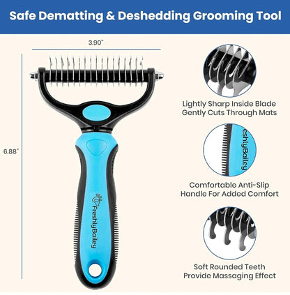 Dog and Cat Dematting Deshedding Brush Tool - Double Sided Undercoat Rake Shedding Comb Mat Remover Deshedder Safe Detangler for Matted Hair/Fur