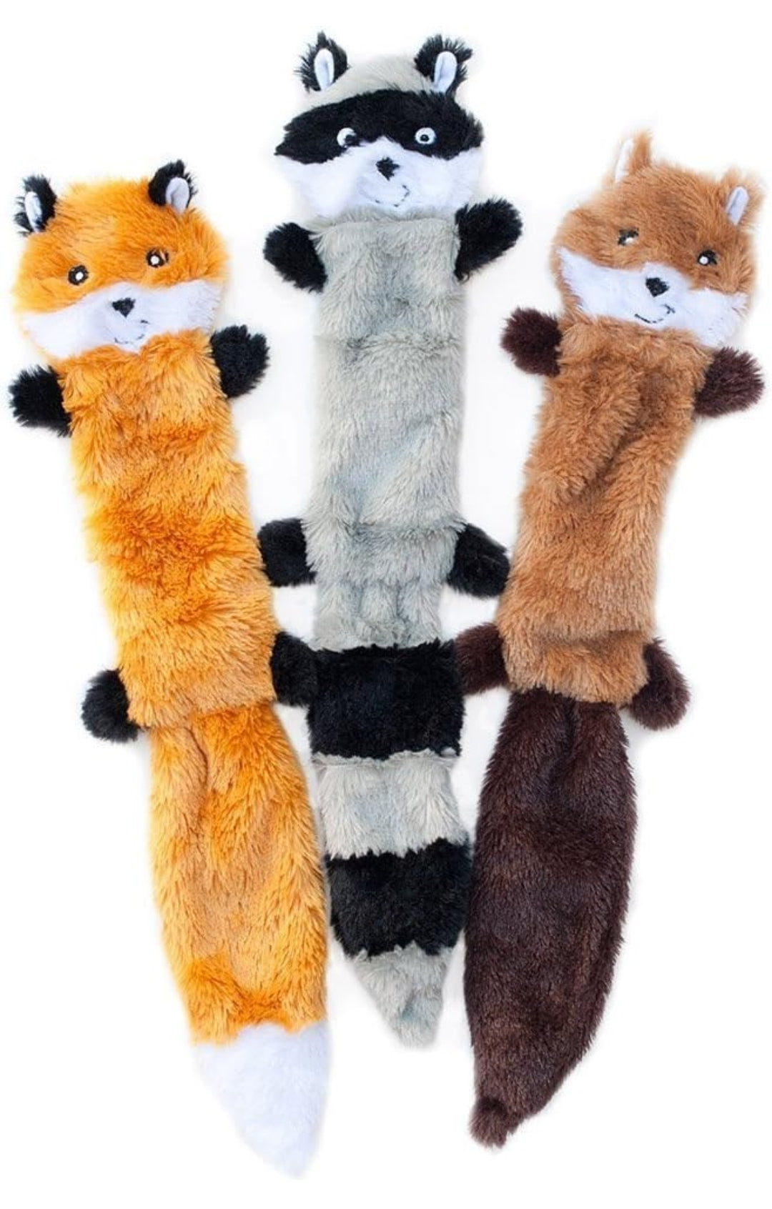 ZippyPaws Skinny Peltz - Fox, Raccoon, & Squirrel - No Stuffing Squeaky Dog Toys, Unstuffed Chew Toy for Small & Medium Breeds, Bulk Multi-Pack of 3 Soft Plush Toys, Flat No Stuffing Puppy Toys - 18"