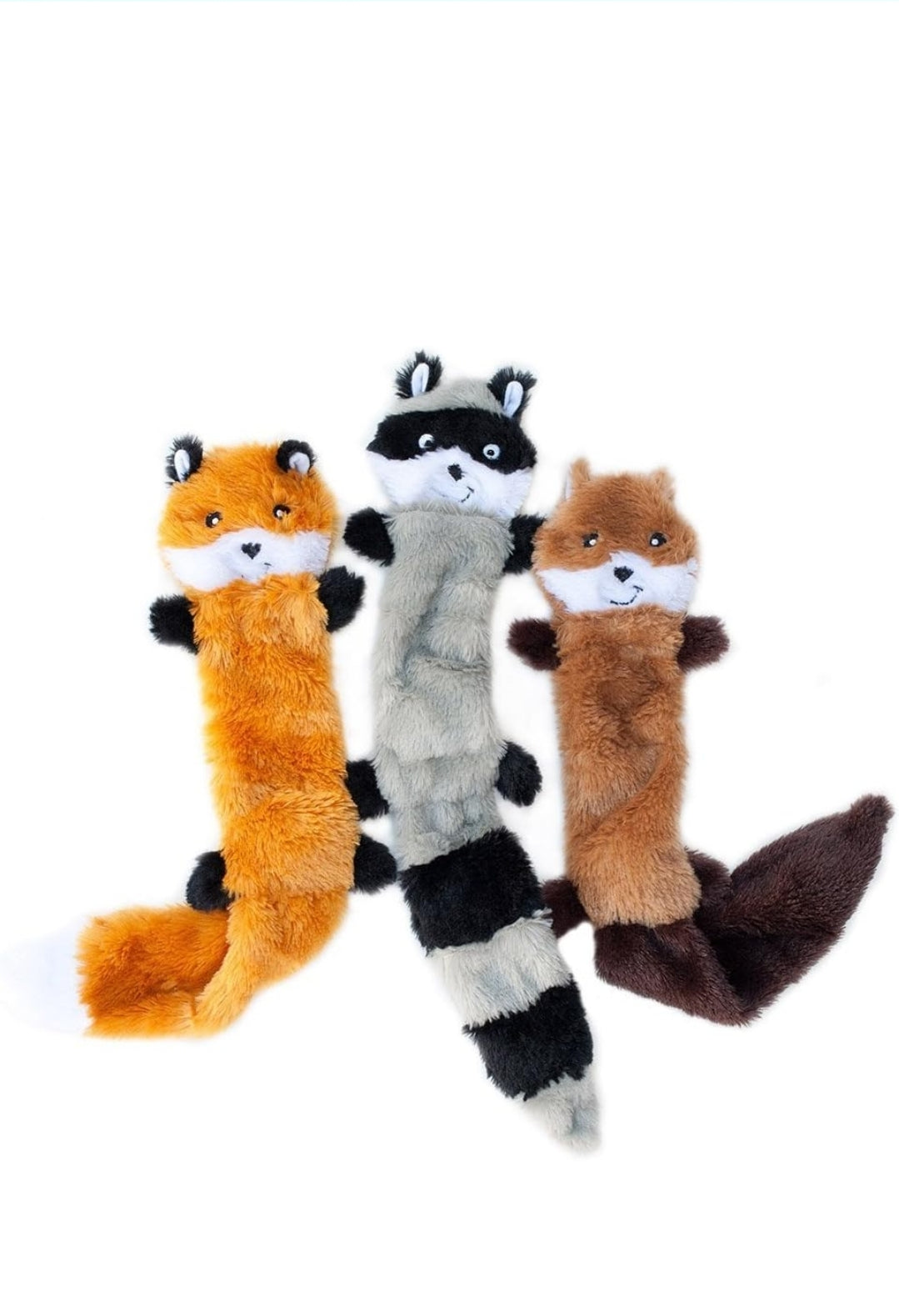 ZippyPaws Skinny Peltz - Fox, Raccoon, & Squirrel - No Stuffing Squeaky Dog Toys, Unstuffed Chew Toy for Small & Medium Breeds, Bulk Multi-Pack of 3 Soft Plush Toys, Flat No Stuffing Puppy Toys - 18"