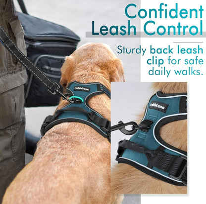 Rabbitgoo Dog Harness, No-Pull Pet Harness with 2 Leash Clips, Adjustable Soft Padded Dog Vest, Reflective No-Choke Pet Oxford Vest with Easy Control Handle