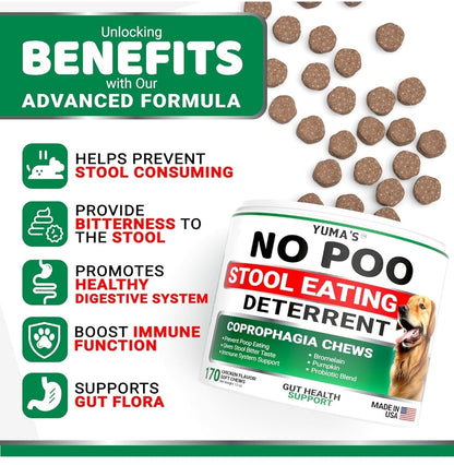 No Poo Chews for Dogs - 170 Ct - Coprophagia No Poop Eating Deterrent For Dogs - Prevent Dog from Eating Poop - Stop Eating Poop for Dogs - Forbid for Dogs Supplement - Probiotics & Digestive Enzymes