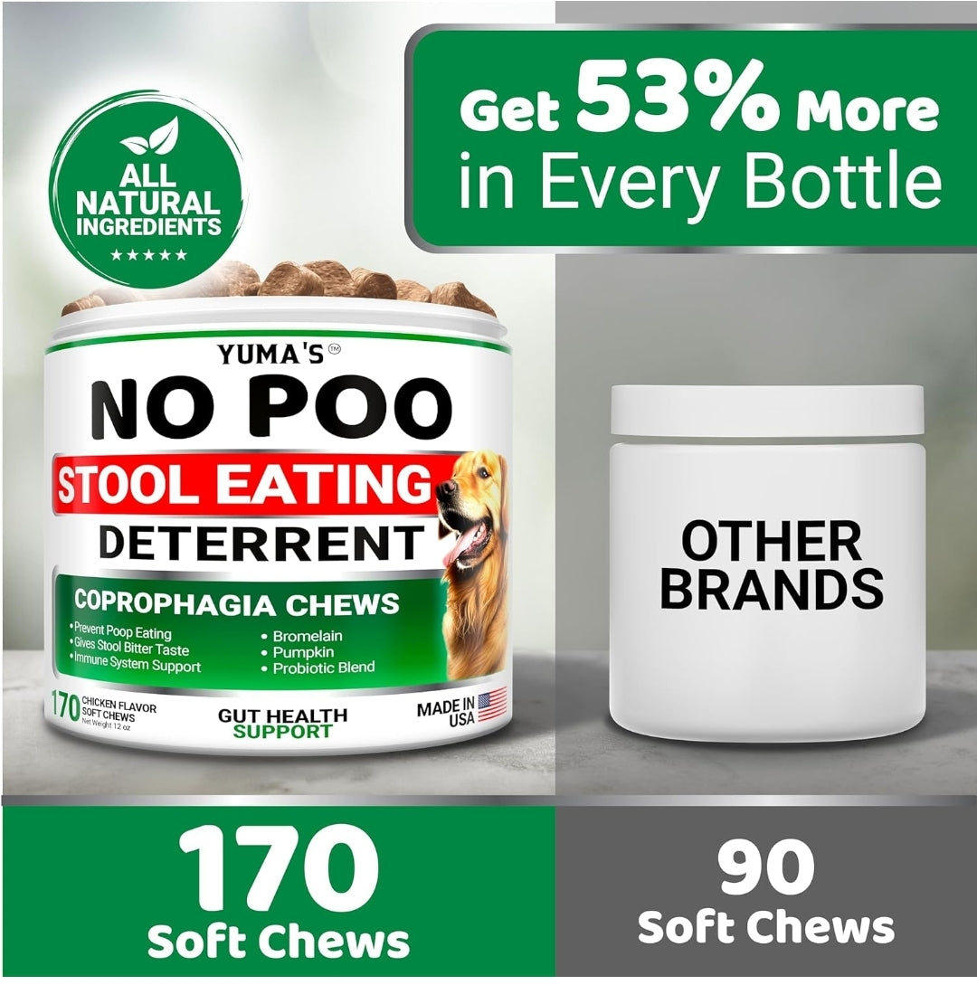 No Poo Chews for Dogs - 170 Ct - Coprophagia No Poop Eating Deterrent For Dogs - Prevent Dog from Eating Poop - Stop Eating Poop for Dogs - Forbid for Dogs Supplement - Probiotics & Digestive Enzymes