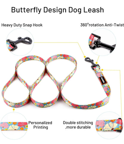 QQPETS Dog Harness Collar Leash - No Pull Pet Adjustable Back Clip Halter Basic Collar Heavy Duty 5FT Anti-Twist Leash for Extra Small Puppy Medium Large Breed Training Easy Walk Running(S,Butterfly)