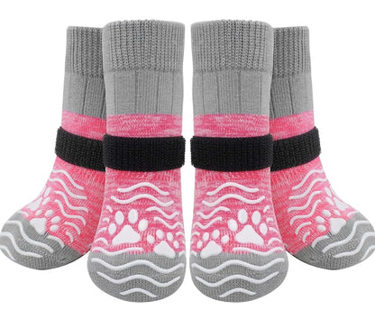 PUPTECK Anti Slip Dog Socks, Shoes with Grippers to Prevent Licking Hardwood Floors Traction, Rubber Boots & Paw Protectors for  Medium Dogs Cold/Hot Pavement, Senior Dogs Booties Pink