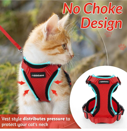 rabbitgoo Cat Harness and Leash for Walking, Escape Proof Soft Adjustable Vest Harnesses for Cats, Easy Control Breathable Reflective Strips Jacket