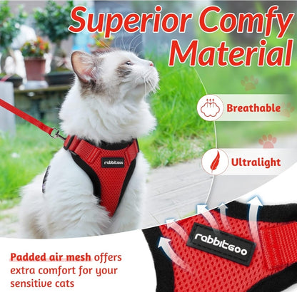 rabbitgoo Cat Harness and Leash for Walking, Escape Proof Soft Adjustable Vest Harnesses for Cats, Easy Control Breathable Reflective Strips Jacket