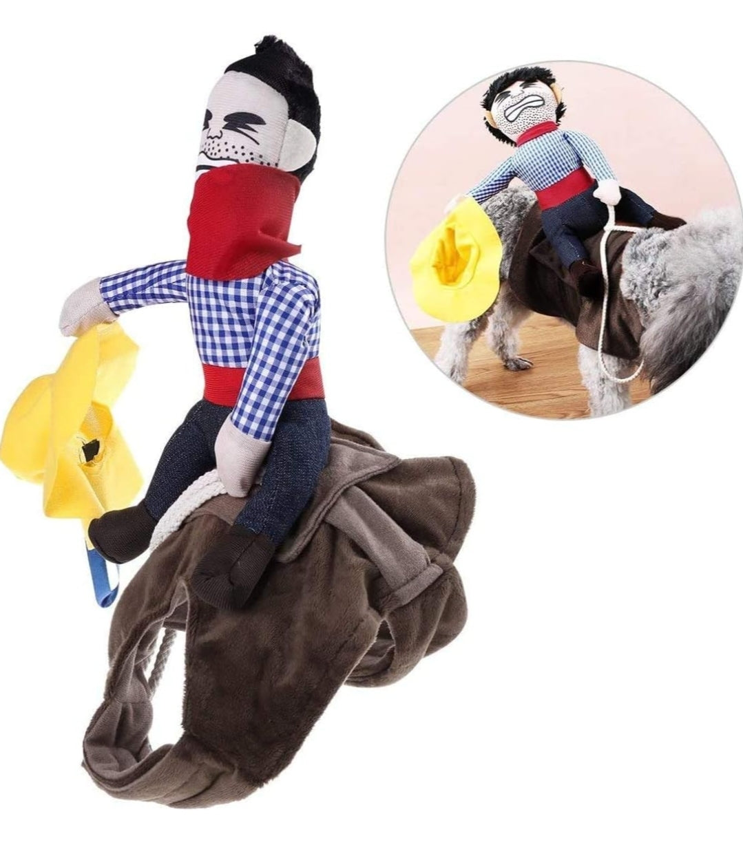 Cowboy Rider Dog Costume for Dogs Outfit Knight Style with Doll and Hat Pet Costume (medium-sized)