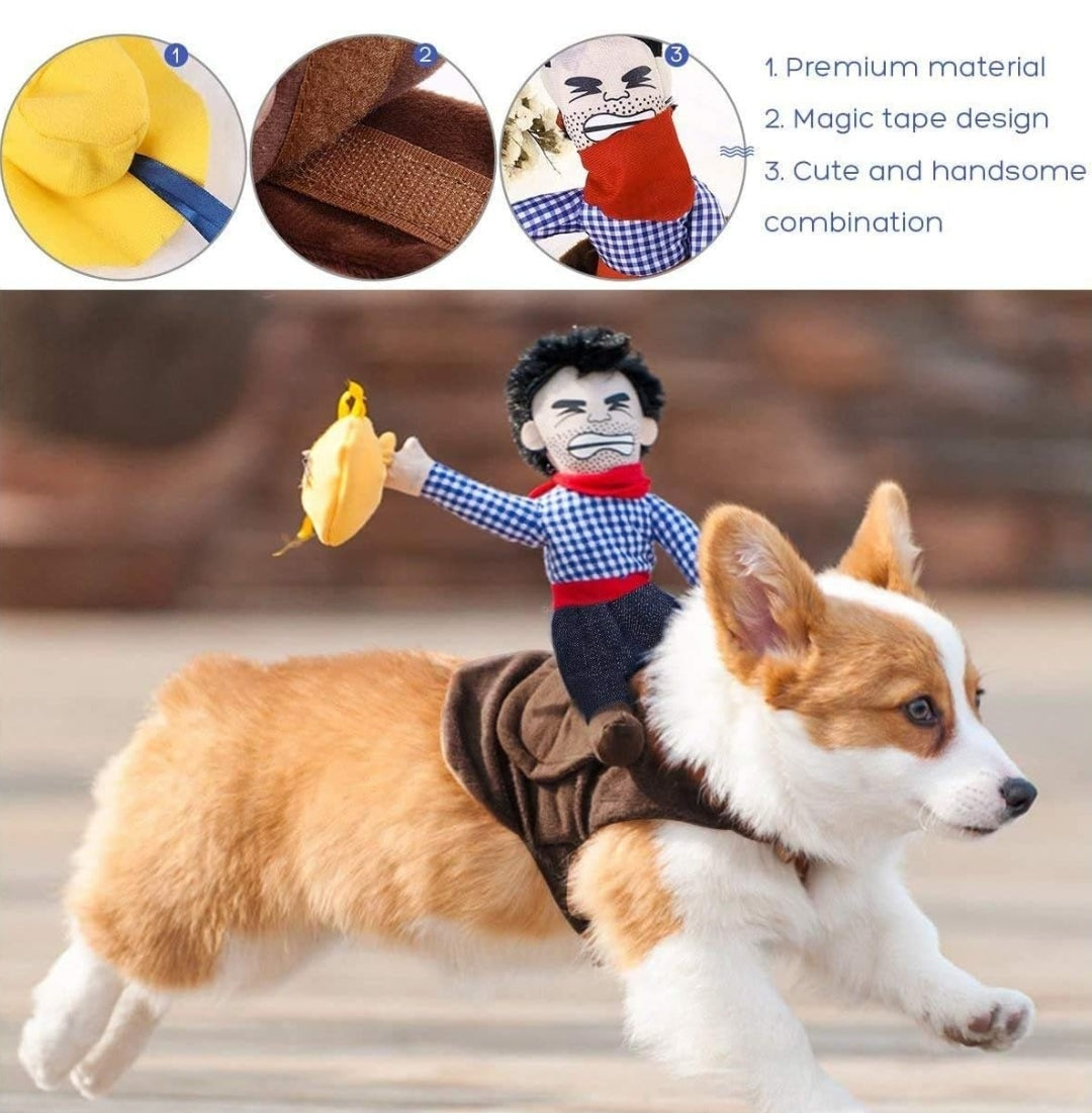 Cowboy Rider Dog Costume for Dogs Outfit Knight Style with Doll and Hat Pet Costume (medium-sized)