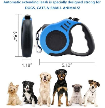 Retractable Dog Leash for Medium - Small Dogs and Cats 10 FT Tangle Free, Heavy Duty Walking Leash with Anti Slip Handle, Pause and Lock Strong Nylon Tape