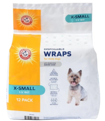 Arm & Hammer Disposable Male Dog Wraps for extra small dog breeds 12 piece