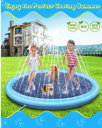 Raxurt Splash Pad, Anti-Slip Splash Pad for Dogs. Thickened Dog Pool Splash Sprinkler Pad Durable Summer Outdoor Water Toys for Pets