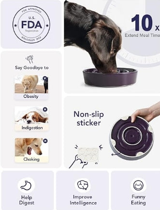 LE TAUCI Dog Bowls Slow Feeder Ceramic, 1.5 Cups Slow Feeding Dog Bowl Small Medium Breed, Puppy Slow Feeder Bowl for Fast Eater, Dog Dishes to Slow Down Eating, Puzzle Dog Food Bowl, Maze Purple