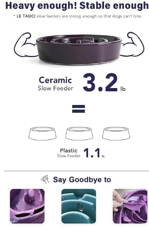 LE TAUCI Dog Bowls Slow Feeder Ceramic, 1.5 Cups Slow Feeding Dog Bowl Small Medium Breed, Puppy Slow Feeder Bowl for Fast Eater, Dog Dishes to Slow Down Eating, Puzzle Dog Food Bowl, Maze Purple