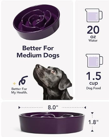 LE TAUCI Dog Bowls Slow Feeder Ceramic, 1.5 Cups Slow Feeding Dog Bowl Small Medium Breed, Puppy Slow Feeder Bowl for Fast Eater, Dog Dishes to Slow Down Eating, Puzzle Dog Food Bowl, Maze Purple