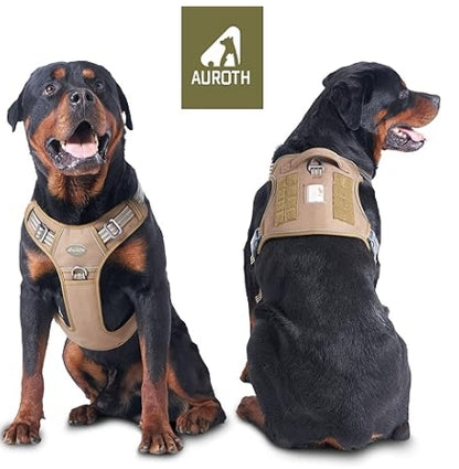 Auroth Tactical Dog Harness for Large Dogs No Pull Adjustable Pet Harness Reflective K9 Working Training Easy Control Pet Vest Military Service Dog Harnesses Army Yellow