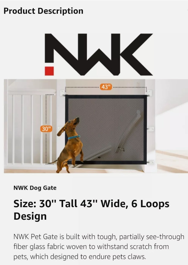 NWK Magic Pet Gate for the House Stairs Providing a Safe Enclosure 43" X 30"