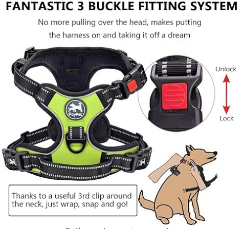 PoyPet No Pull Dog Harness, No Choke Front Clip Dog Reflective Harness, Adjustable Soft Padded Pet Vest with Easy Control Handle