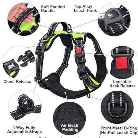 PoyPet No Pull Dog Harness, No Choke Front Clip Dog Reflective Harness, Adjustable Soft Padded Pet Vest with Easy Control Handle