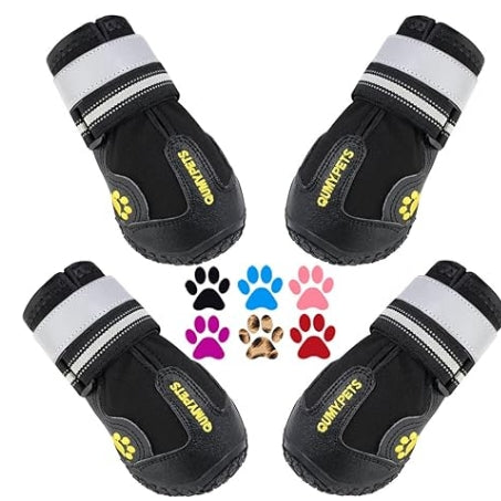 QUMY Dog Shoes for Large Dogs, Medium Dog Boots & Paw Protectors for Winter Snowy Day, Summer Hot Pavement, Waterproof in Rainy Weather, Outdoor Walking, Indoor Hard floors Anti Slip Sole Black available in Sizes 5,3,4, and 2