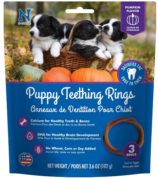 N-Bone Puppy Teething Ring Pumpkin Flavor, 3.6 Oz, 3 Rings