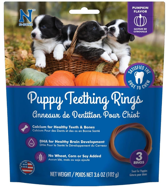 N-Bone Puppy Teething Ring Pumpkin Flavor, 3.6 Oz, 3 Rings