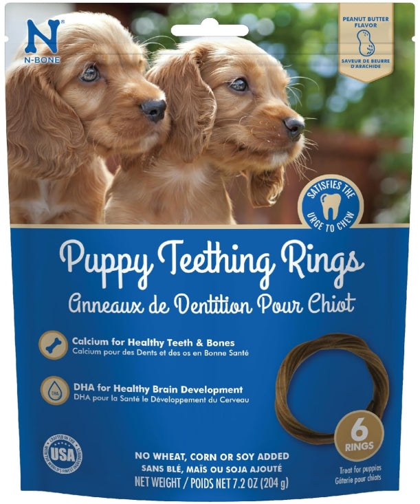 N-Bone Puppy Teething Rings Peanut Butter Flavor Dog Treat, 6 Count Bag, 7.2-oz