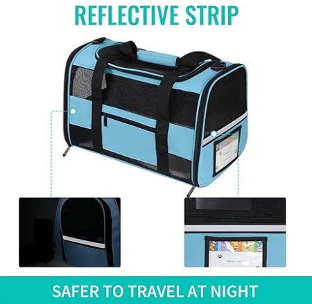 Airline Approved Pet Carrier  for Cats & Dogs, Expandable Collapsible Cat Carrier with Breathable Mesh & Safety Leash, Portable Dog Travel Carrier for Hiking/Car/Train Blue