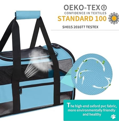 Airline Approved Pet Carrier  for Cats & Dogs, Expandable Collapsible Cat Carrier with Breathable Mesh & Safety Leash, Portable Dog Travel Carrier for Hiking/Car/Train Blue