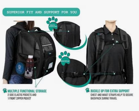 PetAmi Deluxe Backpack Dog & Cat Carrier, Black