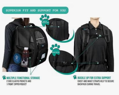 PetAmi Deluxe Backpack Dog & Cat Carrier, Black